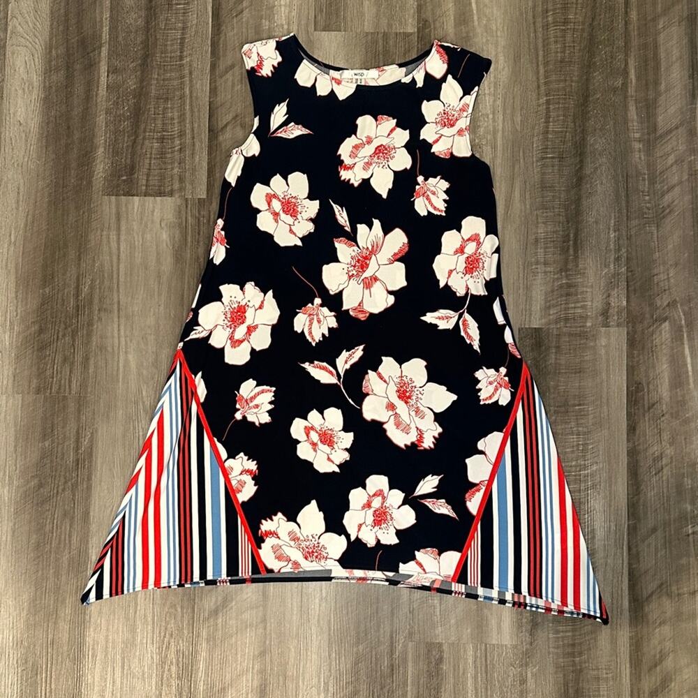 Wisp Floral Striped Asymmetrical Popover Dress - 10